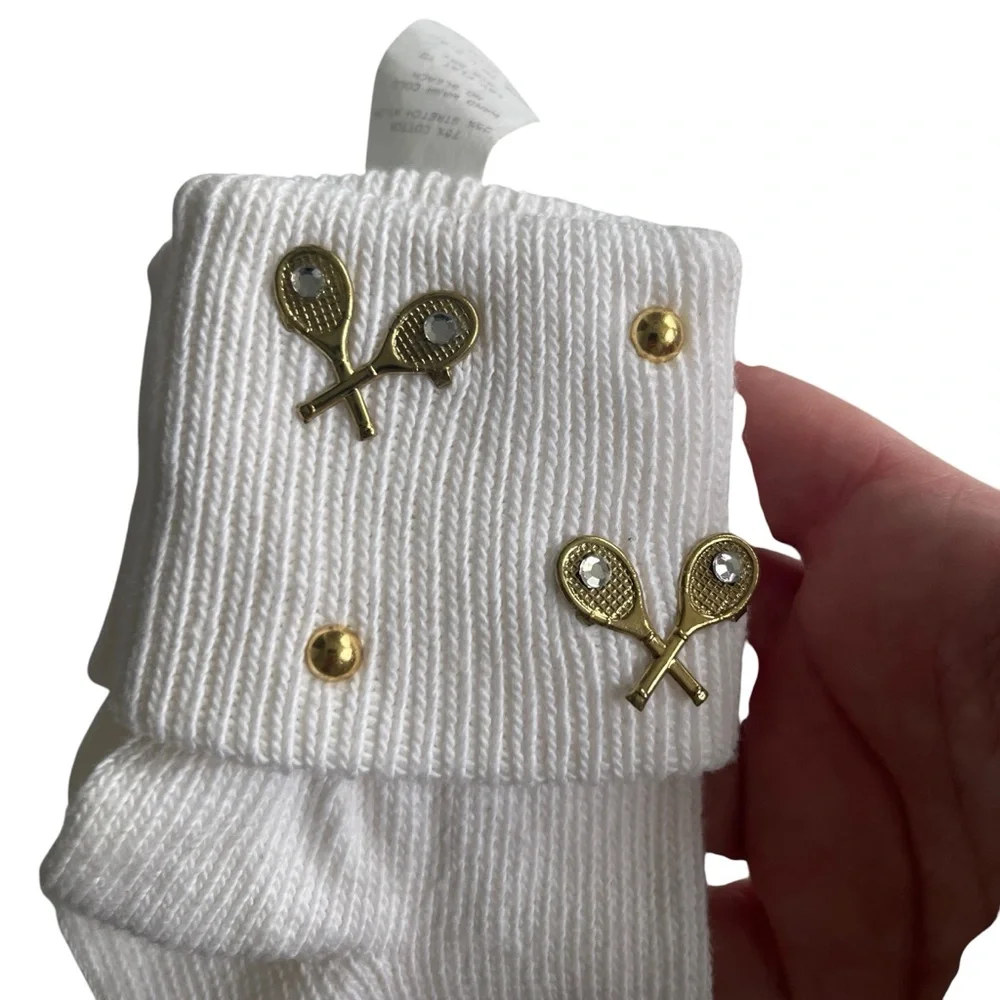 NEW flaw Vintage White Ankle Socks with Tennis Charms